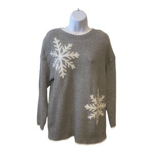 J Jill Gray Snowflake Knit Sweater Women's Size S
